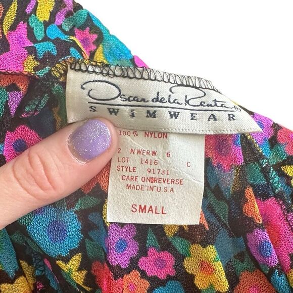 Oscar de la Renta Black Bright Floral Print Swimsuit Cover-Up Sarong Skirt - Picture 5 of 5